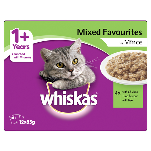 Whiskas Adult Wet Cat Food Mixed Favourites in Mince 12 X ...