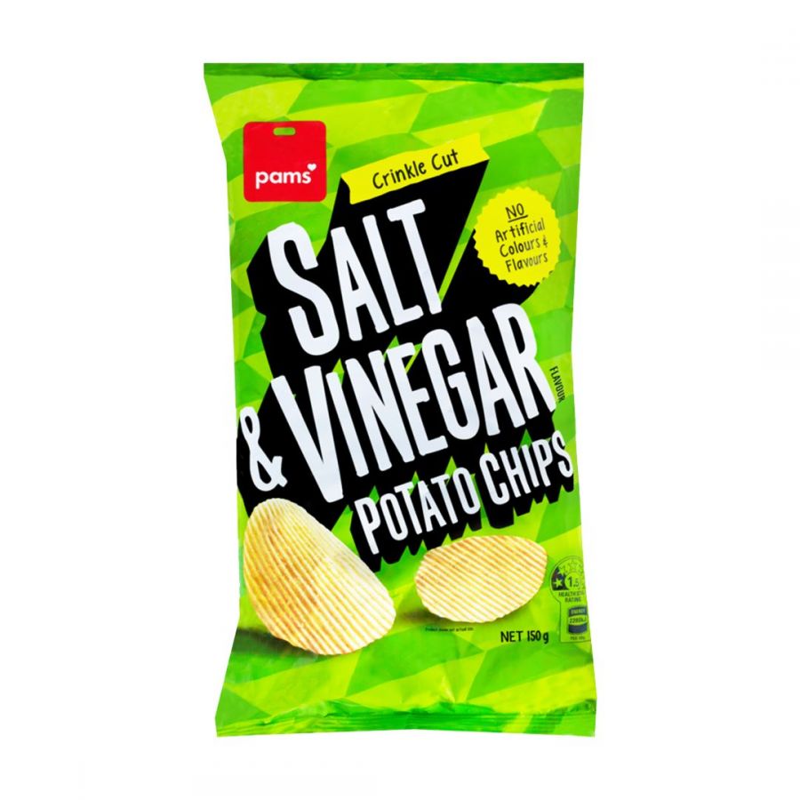 Pams Salt & Vinegar Chips Crinkle Cut 150g Reviews - Black Box